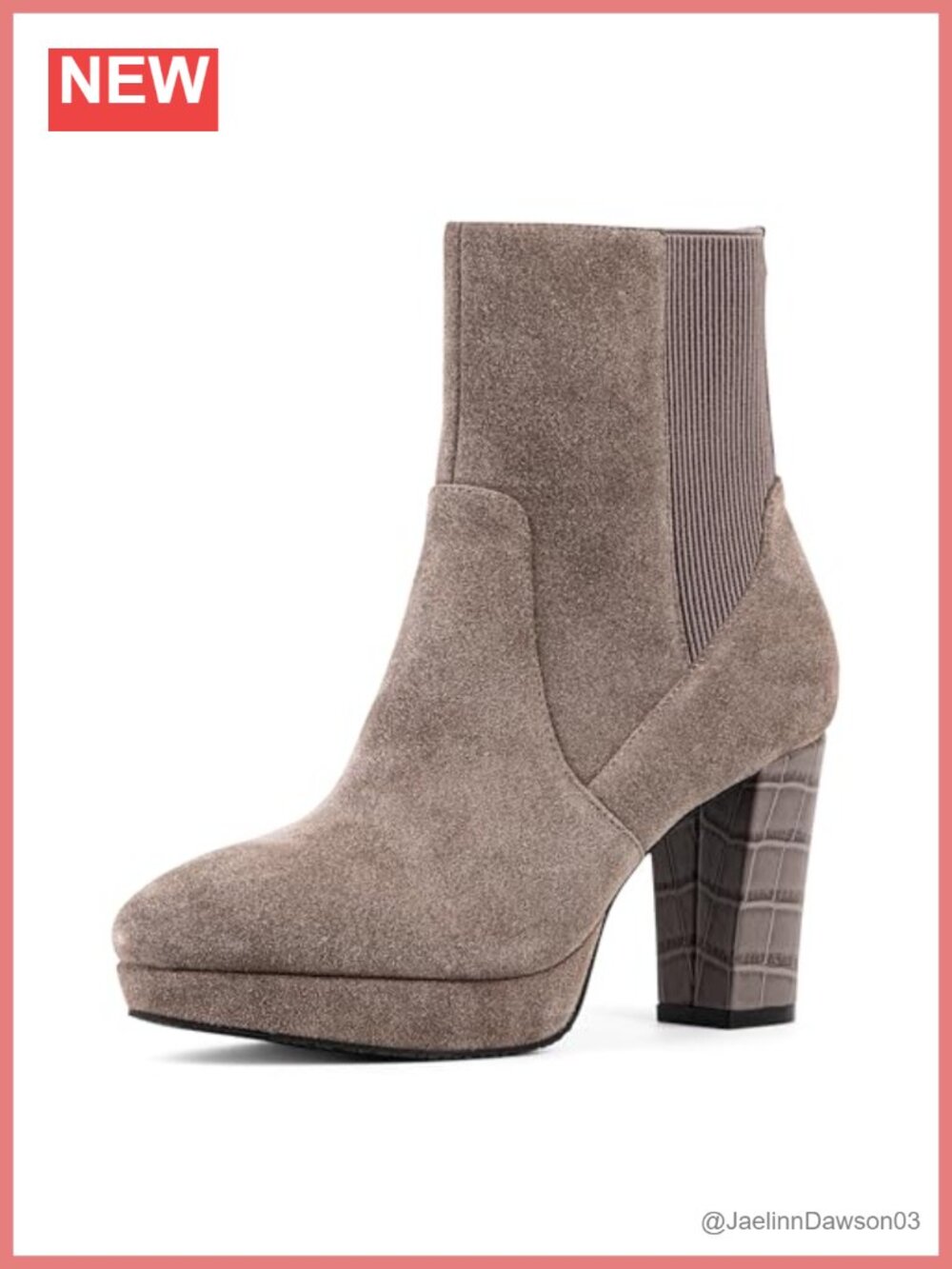 Suede Heeled Ankle Booties Block Heel Platform Zip Closure